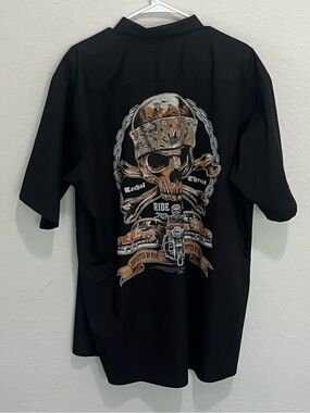 Lethal Threat Button Up Work Shirt Men's Size 2XL Black Short Sleeve Skull